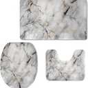 UNICEU Grey White Marble 3 Piece Bathroom Rug Set Includes Bath Rug, Contour Mat and Toilet Lid Cover, Machine Washable, Super Soft Microfiber & Non Slip Bath Rugs with Rubber Backing
