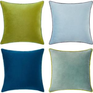 MONDAY MOOSE Decorative Throw Pillow Covers Cushion Cases, Set of 4 Soft Velvet Modern Double-Sided Designs, Mix and Match for Home Decor, Pillow Inserts Not Included (20x20 inch, Green/Blue)