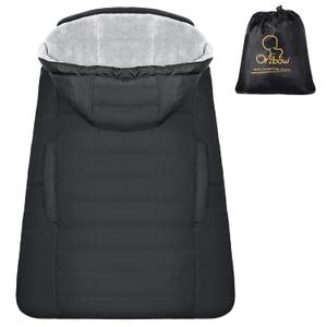 Orzbow Winter Baby Carrier Cover with Detachable Hood, Waterproof & Windproof, Universal for Baby Carriers and Baby Waist Stool, Baby Bunting Bag for Car Seats and Strollers with Storage Bag, Black (Black - Polyester Pongee)