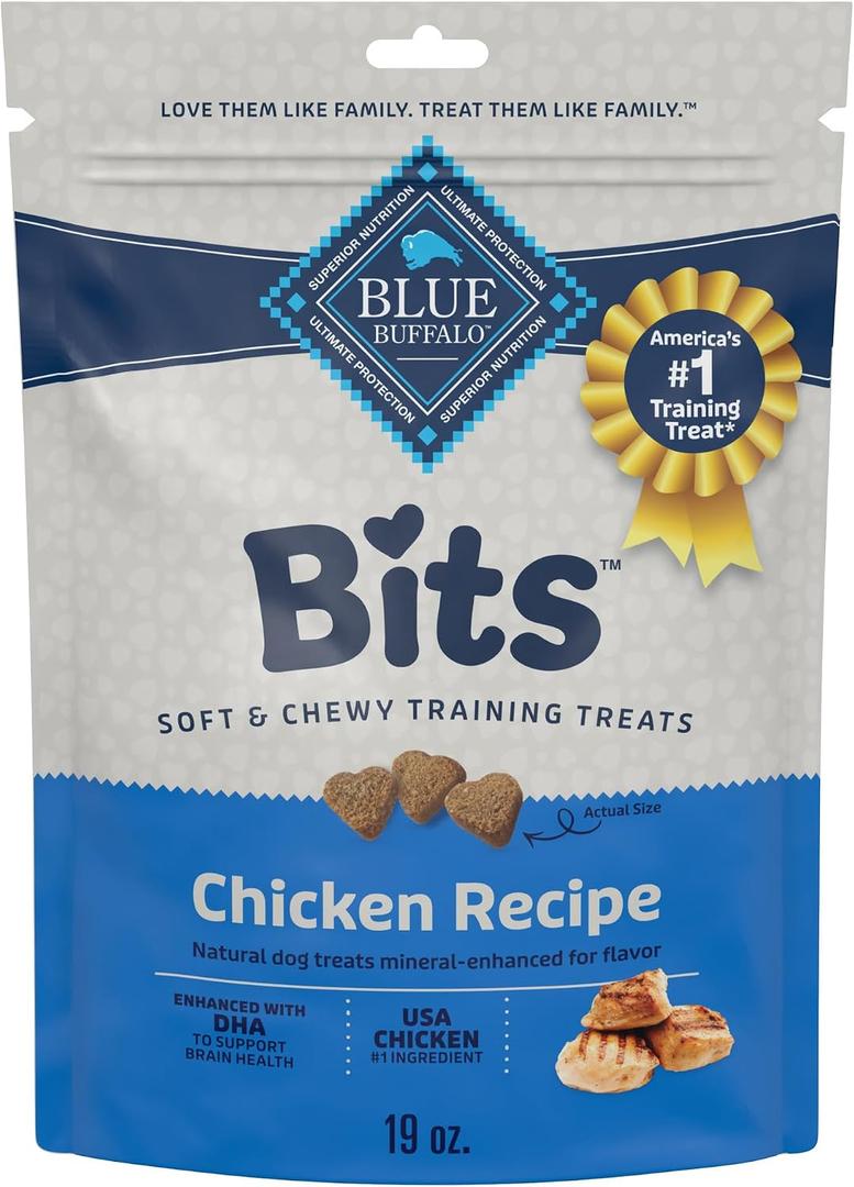 Blue Buffalo Bits Soft Dog Treats for Training, Made with Natural Ingredients & Enhanced with DHA, Chicken Recipe, 19-oz Bag (EXP 04/10/26)