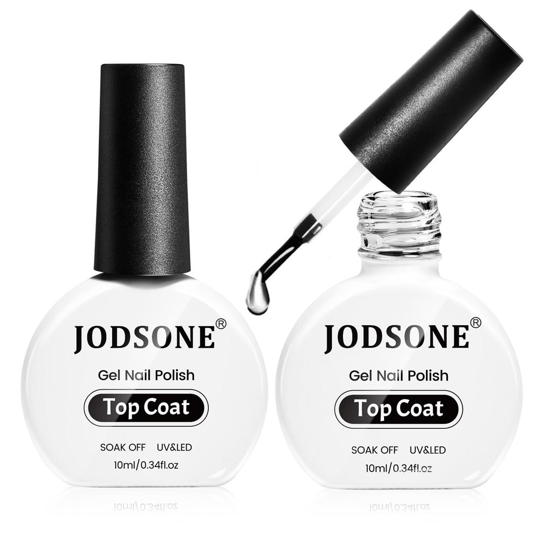 JODSONE 2Pcs 10ml No Wipe Gel Top Coat Clear Glossy Shine Finish Long Lasting No Soak Off Requires U V Lamp Curing Perfect for Salon and DIY Nail Art Design