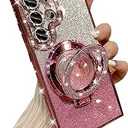 Samsung Galaxy S23 Ultra Glitter Kickstand Case, Luxury Bling Sparkly Diamond Rhinestone with Camera Protector Liquid Ring Stand Women Girls Clear Phone Case for Galaxy S23 Ultra (Pink)