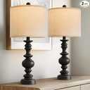 BOBOMOMO 24" Traditional Farmhouse Table Lamp Set of 2, Vintage Resin Lamps for Living Room Bedroom, Rustic Nightstand Lamp with Linen Shades, Retro Black Table Lamps for Living Room, Bedroom, Office, Medium 