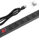 19" 1U Rack Mount PDU Power Strips 6 or 8 Outlet Mountable Power Strip, Wall Mount Outlet Power Strip Heavy Duty, Wide Spaced 15A 125V 1875W, 6 FT SJT 14AWG Power Cord (6FT) (6 Outlet)