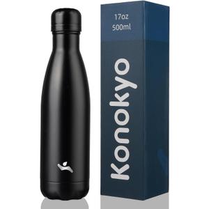 Insulated Water Bottles,17 oz Double Wall Stainless Steel Vacuum Metal Flask for Sports Travel, Midnight Black