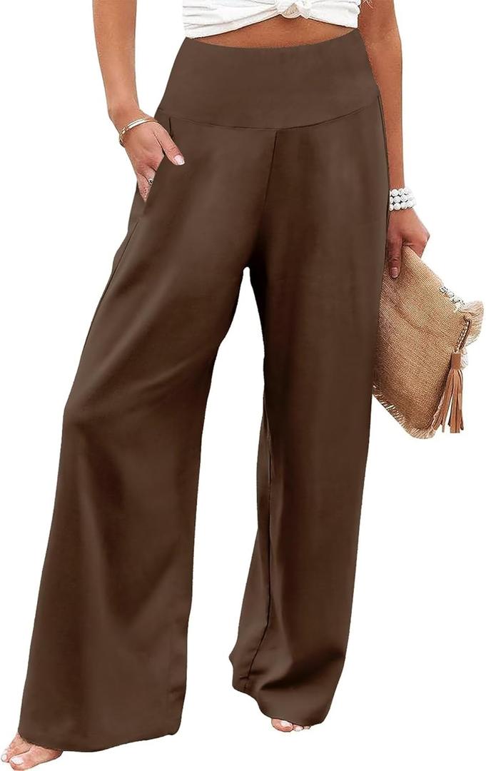JZC Women's Palazzo Lounge Pants Casual Wide Leg Pants High Waist Flowy Toursers with Pockets, M
