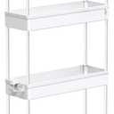 SPACEKEEPER Slim Rolling Storage Cart 4 Tier Bathroom Organizer Mobile Shelving Unit Utility Cart Tower Rack for Kitchen Laundry Narrow Places, White