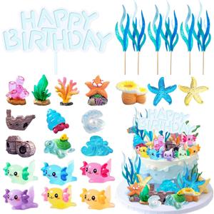 Knana 23Pcs Axolotl Birthday Decorations Axolotl Cake Topper Axolotl themed Happy Birthday Cake Decorations for Ocean Party