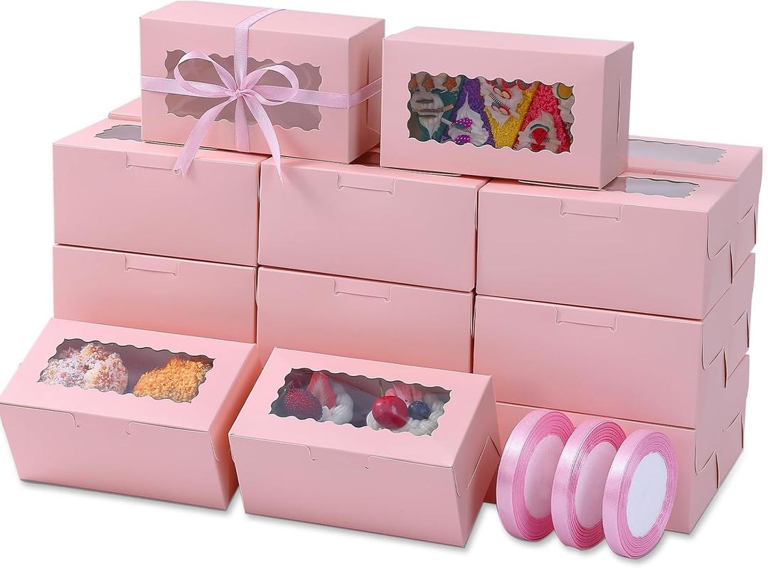 65 PCS Pink Cookie Boxes with Window - 6.29x3.54x2.95 Inches Bakery, Treat, Dessert, Pie, Donuts, Macaroon, Cupcake, Small Gift Boxes for Party, Business(Pink)