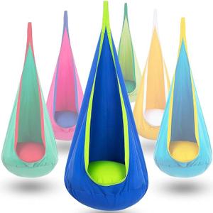 Y- STOP Pod Swing for Kids, Sensory Indoor Hanging Hammock Chair with Inflatable Pillow Sensory Cocoon Pod Swing Seat for Kids with Pocket for Indoor and Outdoor Blue and Green
