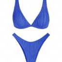 ZAFUL Bikini Sets for Women Triangle Textured Plunging High Cut Cheeky Bikini Swimsuits Two Piece Bathing Suits, Size: M