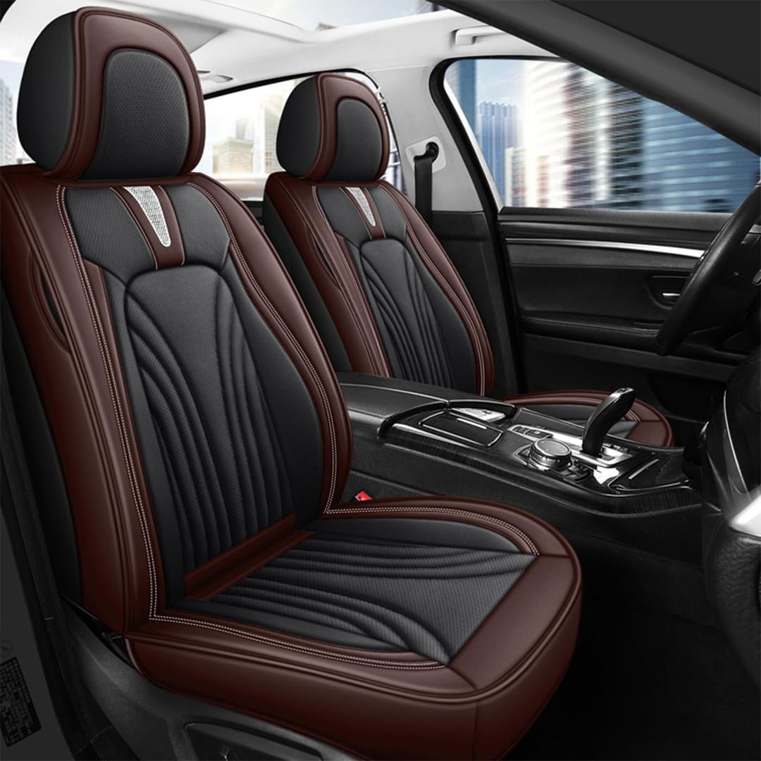 Car Seat Covers for 2 Seats - Nappa Leather 3D Foam Back Support, Super Breathable, All Season Car Seat Cushion with Storage Bags, Universal Fit for Most Cars, Colour- Coffee Black Car Seat Covers for 2 Seats - Nappa Leather 3D Foam Back Support, Super Breathable, All Season Car Seat Cushion with Storage Bags, Universal Fit for Most Cars, Colour- Coffee Black