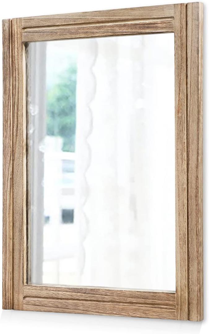 AAZZKANG Rustic Mirror for Wall with Rectangle Wood Framed Decorative Hanging Mirrorrs Large 20"x16"for Bedroom Bathroom Living Room Dressing Room