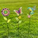 3 Pack Metal Flowers for Outside & Decorative Garden Stakes - Metal Yard Art Outdoor and Garden with Rustproof Design | Spring Lawn Ornaments for Porch, Backyard, Patio | Outdoor Gifts (Blue&purple)