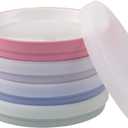 Elk and Friends Kids 7.8 Porcelain White Plates with Silicone Sleeves + Lids | Suitable for Babies/Toddlers | Microwave & Dishwasher Safe | Non Slip Dinnerware | Snack Dishes | 4 Pack (Sage/Plum/Lilac/MistyBlue)