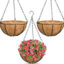 ZeeDix 3 Pack 14 Inch Hanging Baskets for Plants Outdoor Indoor, Metal Hanging Planters Flower Pots with Coco Liners Replacement, Decor Garden Flowers Vegetables Plants