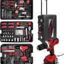 KINGTOOL Home Tool Set Kit - 286 PCS Home Auto Repair Tool Kit with Rolling Tool Box, Mechanic Tool Sets with 21V Max Cordless Power drill, Perfect for Homeowner, Diyer, Handyman