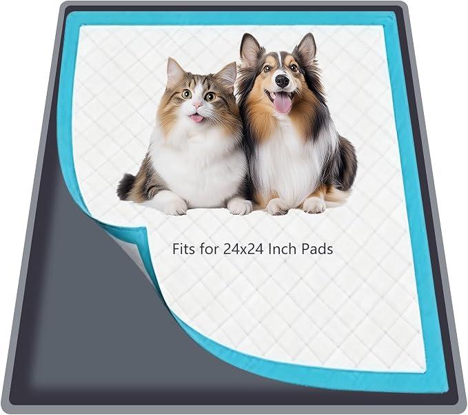 Silicone Dog Pee Pad Holder for Standard 24x24 in Pads, NonSlip LeakProof Puppy Pad Tray, Portable Puppy Training Mat with Raised Edges for Floor Protection, Easy to Clean