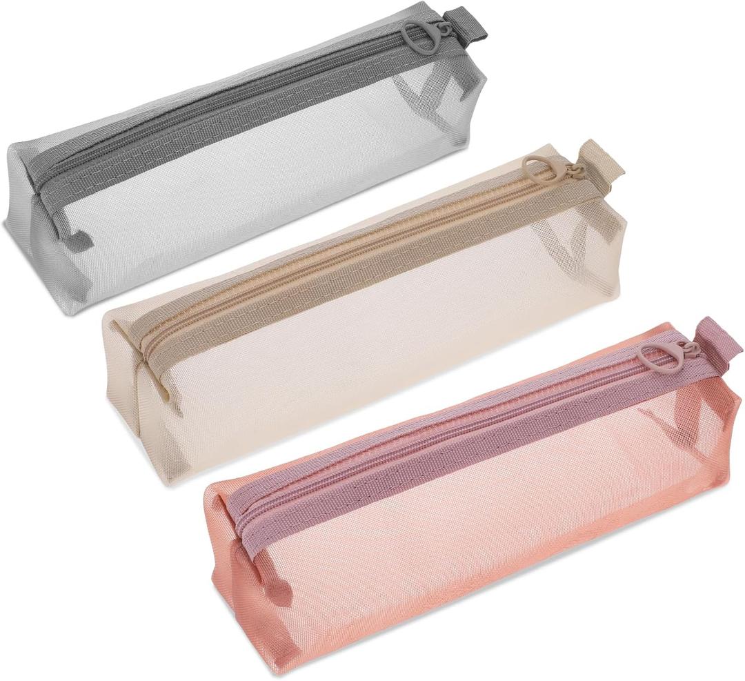 Piriuuo 3Pcs Mesh Makeup Brush Bag, Small Makeup Pouch with Zipper Portable Clear Makeup Bags Small Mesh Zipper Pouch Mesh Cosmetic Bag for Home Office Travel Accessories Organizer