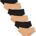 Amazon Essentials Women's Microfiber Underwear (Hipster & Thong, Available in Plus Size), Pack of 6 (Black/Washed Bronze)