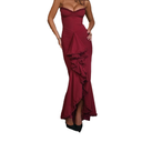 Women's Spaghetti Strap Maxi Dress High Split Ruffle Hem Bodycon Cocktail Dresses Evening Party Dress XL