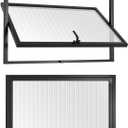 31.9"x18" Flush Mount Basement Window, 360° Rotatable Sliding Windows with Tempered Glass, Rectangle Embedded Hopper Windows with Black Frame, for Bathroom Kitchen House