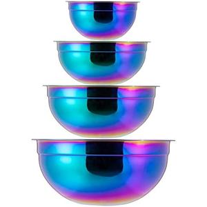 Onlycooker Rainbow Mixing Bowls,Stainless Steel Bowl, Salad Bowls 4 Piece Colorful Nesting Bowl Rainbow Kitchen Accessories,Deep Bowls,Large Mixing Bowls 1.5,2.1,3.6,7Qt