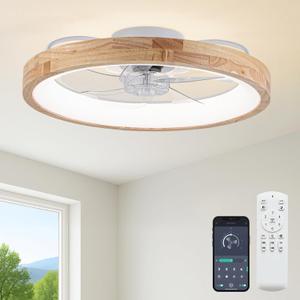 Fszdorj 20'' Low Profile Ceiling Fan with Light and Remote, Fandelier Wood