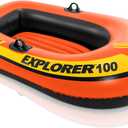 INTEX Explorer Inflatable Boat Series: Dual Air Chambers  Welded Oar Locks  Grab Handles  Bow Rope  Sporty Design (One person)