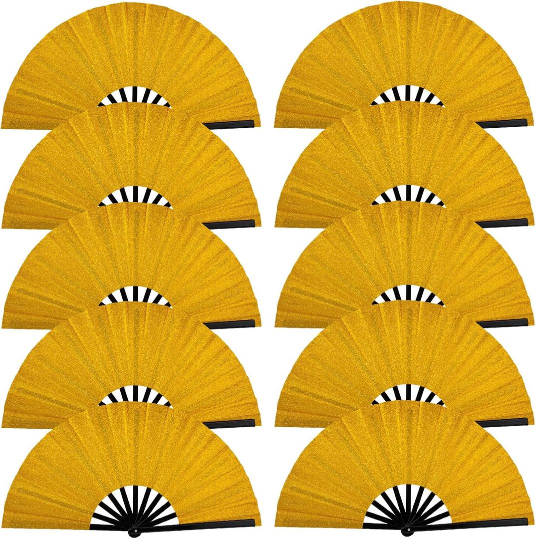 10 PCS Boots on The Ground Fan, Clap Fans for Line Dancing, 13" Glitter Large Rave Fans,Folding Clack Handheld Foldable Hand Fan for Dance, EDM Music Festivals & Parties(Golden)