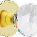 Crystal Glass Door Knobs Interior, Passage Round Gold Door Knobs for Hall and Closet, Polished Brass