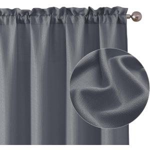 Chyhomenyc Dark Grey Curtains 63 Inch Length 2 Panels, Faux Linen Textured Semi Sheer Light Filtering Soft Airy Rod Pocket Window Treatment Drapes for Living Room Bedroom, Each 40" Wx63 L