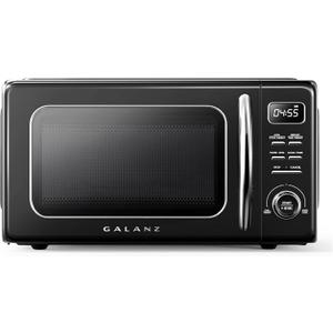 Galanz GLCMKZ11BKR10 Retro Countertop Microwave Oven with Auto Cook & Reheat, Defrost, Quick Start Functions, Easy Clean with Glass Turntable, Pull Handle, 1.1 cu ft, Black
