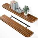 BATODA Set of 2 36 Acacia Floating Shelves for Wall (Round Edge) - Floating Bookshelf Wall - Storage Wood Shelves for House Decor, Kitchen, Bathroom - Brackets and Hardware Included (Walnut Color) (36 Inch Length)