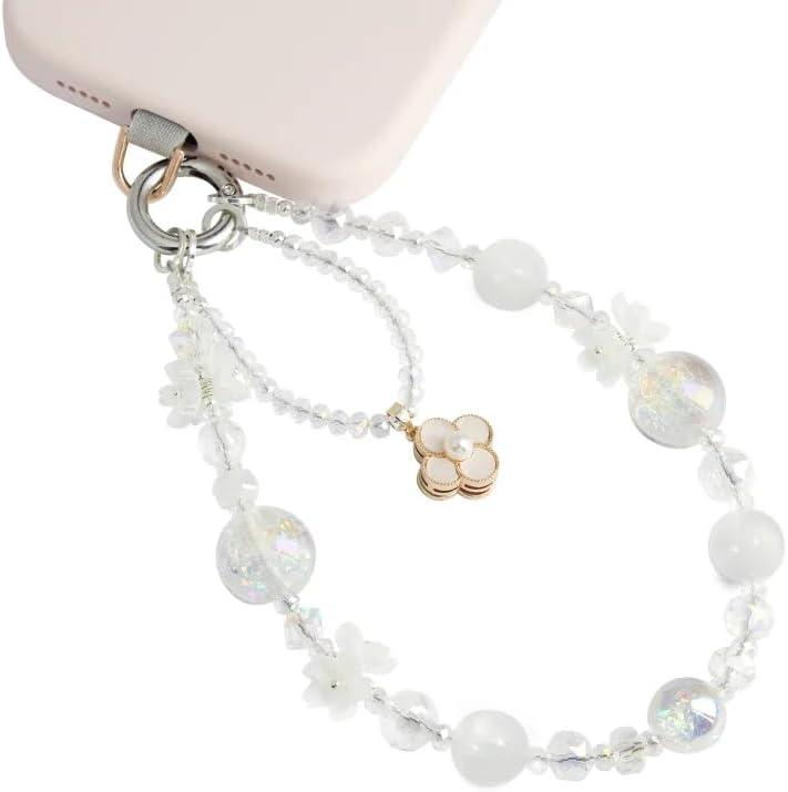 Phone Charm for Women, Anti-Theft Phone Wrist Strap, Hands-Free & Detachable Cellphone Lanyard Chain with Tether Tab (Milky Gleam)