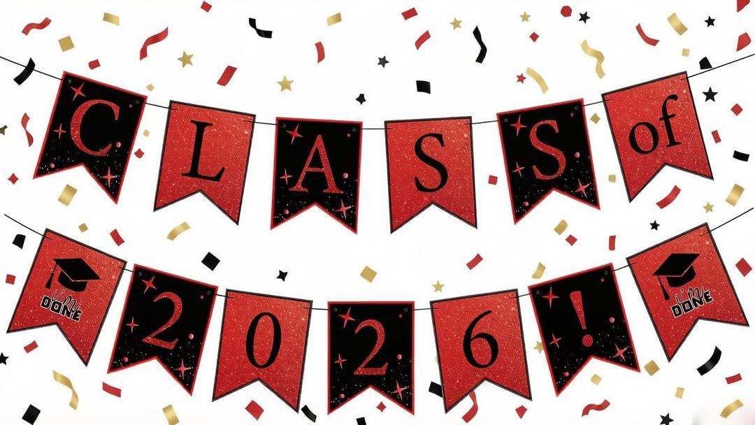 2 x Yancan Graduation Banner Party Decorations, Red Class of 2026 Grad Garland for College High School Decor