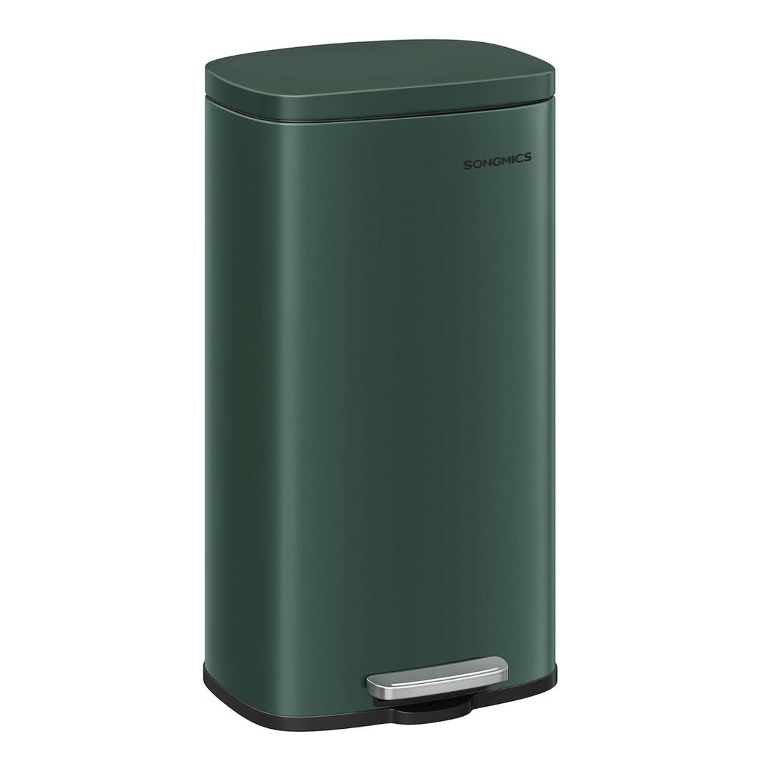 SONGMICS Trash Can with Lid, 8 Gallon Garbage Can, Stainless Steel Small Waste Bin with Step Pedal and Inner Bucket, Soft Close, Kitchen, Retro Green ULTB003C01