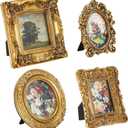 Qunclay 4 Pcs Small Vintage Picture Frame Round Rectangle Gold Ornate Antique Picture Frames for Tabletop Display Wall Hanging Home Decor(5.7" X 4.7",5.7" X 5.7",3.9" X 4.7",6.7" X 6.7")