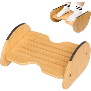 Amazer Bamboo Foot Rest for Under Desk at Work, 2-in-1 Reversible Rocking Footrest Adjustable Foot Stool, Ergonomic Footrest for Under Gaming Desk, Feet Support Leg Footstools for Home Office
