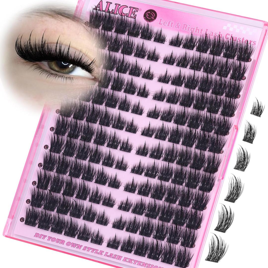 ALICE Lash Clusters Cat Eye Eyelash Clusters Wispy Fairy Cluster Eyelash Extensions Manga Individual Lashes Natural CD Curly Left & Right Lash Extension DIY Cluster Lashes with Spikes, F42-Left&Right