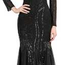 Long Sleeve Sequin Evening Dress Glitter Mermaid Long Gown for Mother of The Bride Or Wedding Guest (XX-Large, Black)