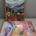 InspiredHues Colorful Mountain Boho Canvas Wall Art Set, 3 Piece Watercolor Flower Picture Wall Decor, Abstract Nature Landscape Artwork Prints for Living Room Bedroom Office 16x24 In Wood Framed