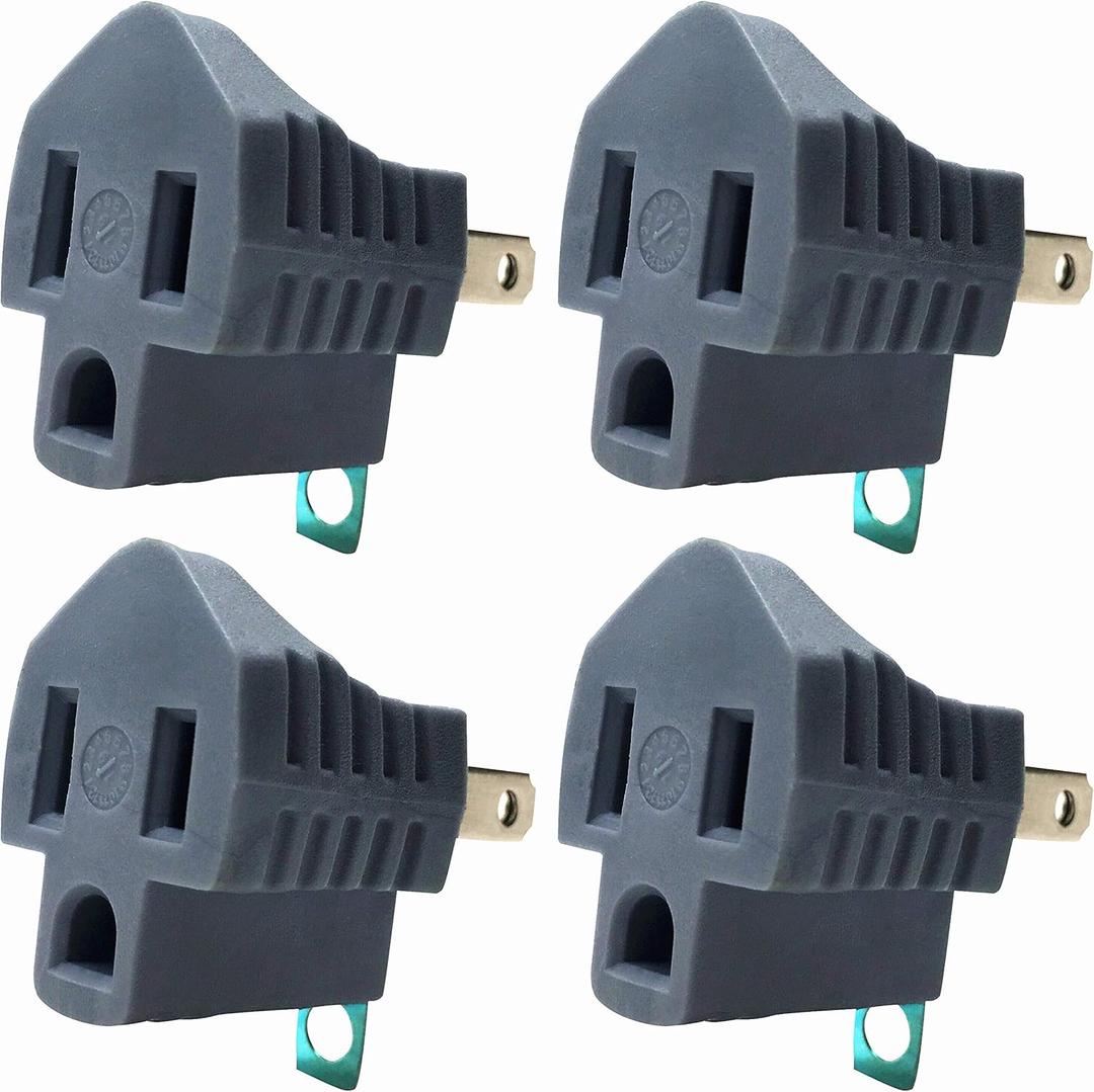 3 Prong to 2 Prong Adapter, Polarized Grounding Converter, 3-Prong Plug Adapter, ETL, Grey, 4 Pack