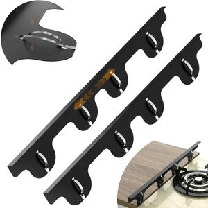 Stove Gap Covers, 2 Pack Stainless Steel Stove Gap Filler, Heat Resistant Oven Gap Filler Adjustable Length 13.8" to 27.5", Range Trim Kit Non-Slip Stove Guard Between Stove Top & Counter - Black
