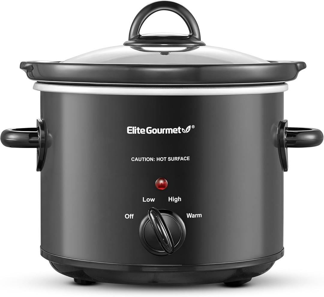 Elite Gourmet MST-350B Electric Slow Cooker, Adjustable Temp, Entrees, Sauces, Stews & Dips, Dishwasher Safe Glass Lid & Crock (3 Quart, Black)