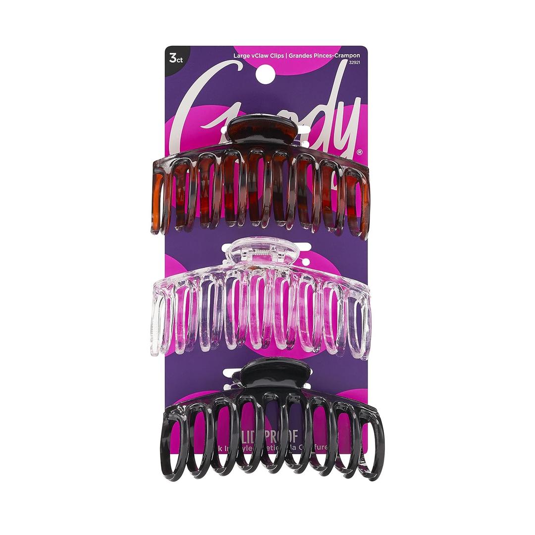 Goody Classics Large Sprial Claw Clips , Assorted Colors - Great for Easily Pulling Up Your Hair - Pain-Free Hair Accessories for Women, Men, Boys, and Girls, 3 Count (Pack of 1) (Tort/Clear/Black (Large Claw)