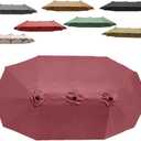 Double Sided Umbrella Canopy 15ft 12 Ribs Large Market Parasol Top Replacement Cover, Triple-Size Patio Umbrella Cloth Anti-UV Waterproof Canvas(Burgundy)