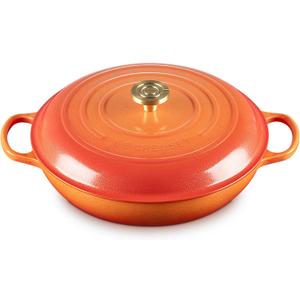 Le Creuset Enameled Cast Iron Signature Braiser 5 qt., Flamme Doree with Crucible Knob