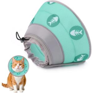Cat Cone Collar Soft Elizabethan Collar for Surgery Recovery - Adjustable for Small and Large Cats Kittens to Stop Licking (S (Neck 5"-7"), Green)