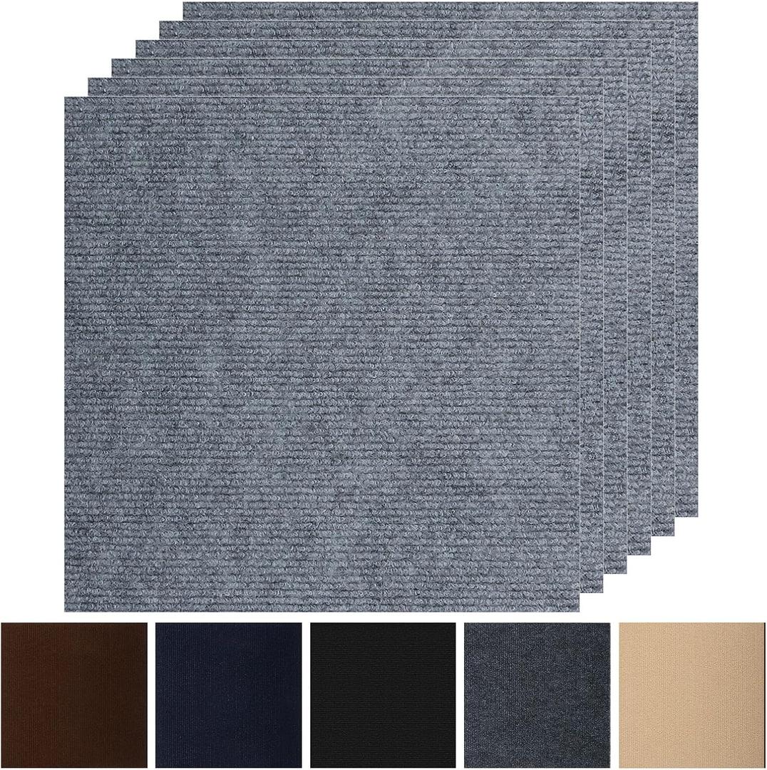 Peel and Stick Carpet Squares 24" x 24", Self Adhesive Non-Slip Carpet Tiles, Peel and Stick Soft Padded Carpet Tiles for Kitchen Bedrooms Indoor Outdoor(20 Tiles/80 sq ft) (Light Gray)